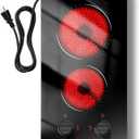 Hobsir 2 Burner Electric Cooktop 110v, Plug in Electric Stove Top, 2000W Electrical Stove Top Burner, 12 Inch Countertop & Built-in Ceramic Cooktop, Knob Control, 9 Power Level