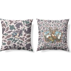 Vintage Camo Mallard Duck Throw Pillow Covers 18x18 Set of 2, Deer Hunting Pillowcase, Camouflage Farm Animal Decorative Pillow Covers,Camouflage Wild Animal Decor,Camo Deer Decor