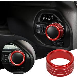 JWWY Gear Shift Shifter Switch Knob Cover Gear Selector Transmission Gearstick Gear Lever Knob Trim for Dodge 2018-2025+ 1500 RAM Special Editions, Red Hollow Aluminum Alloy