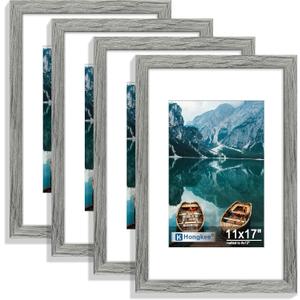 Hongkee 11x17 Picture Frame Set of 4, 11 x 17 Grey Wood Style(Mat 8x12), 11X17 in
