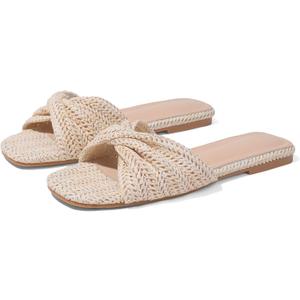 EQAUDES Raffia Flat Sandals for Women Straw Woven Braided Twist Slip On Slides - Summer, Open Toe, Beach, Comfort, Dressy, size 6.5