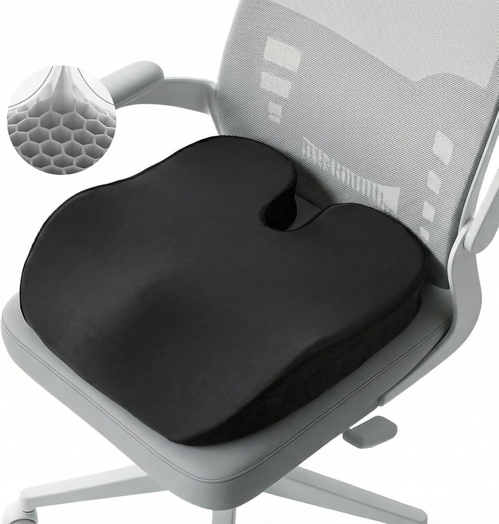 Seat Cushion for Office Chair - Cooling Honeycomb & Memory Foam 17.3" x 2.75" Tailbone Pain Relief Cushion, Ergonomic Desk Chair & Car Seat Cushion for Sciatica, Body Positioner