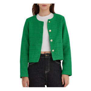 LifeShe Tweed Jacket Women Cropped Long Sleeve Work Blazers Fall Casual Open Front Office Coats
L