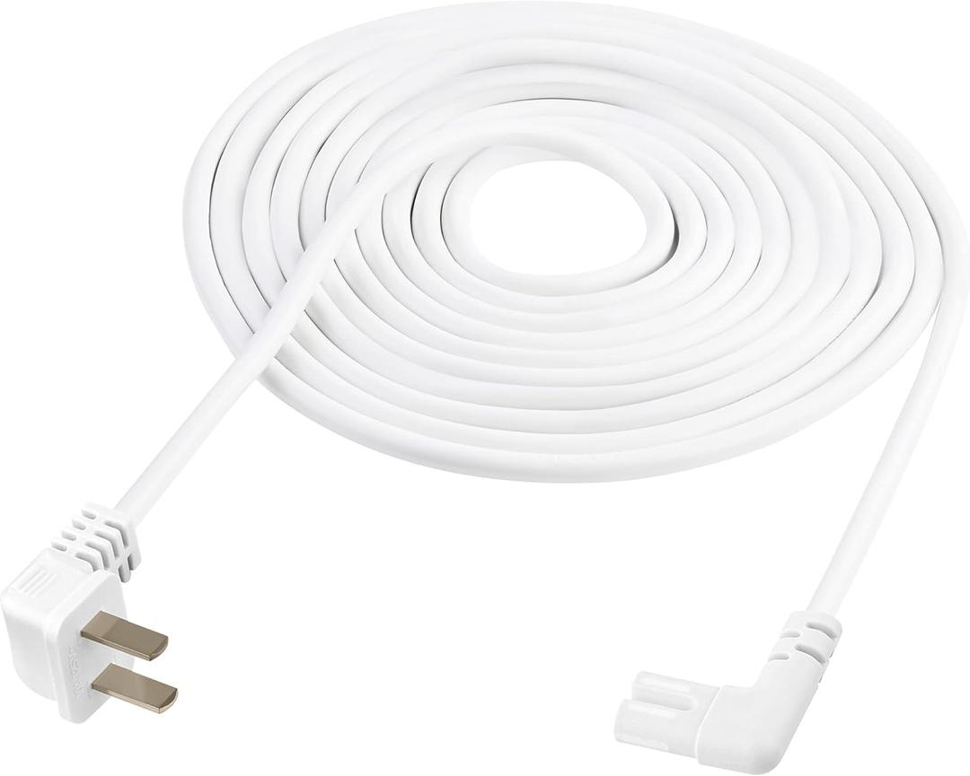 Extra Long 17-Foot Power Cord Compatible with Samsung and LG TV LED Smart Screens and Many Other Compatible Electronics - 90 Degree Right Angled L-Shaped Power Cable (17-Foot, White)