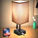 cozoo Bedroom Lamp Touch Control Bedside Table Lamp with USB C & USB A Charging Ports and 2 AC Outlets,Modern LED Desk Light with Charger Base Brown Fabric Shade for Bedroom/Nightstand/Office/Decor
