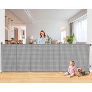 120 Inch Retractable Baby Gates Extra Wide, 41 Inch Reinforced Extra Tall Gate for Large Openings, Mesh Safety Gate for Kids Pets, Retractable Dog Gate for Stair Hallways Doorway Indoor Outdoor, Gray