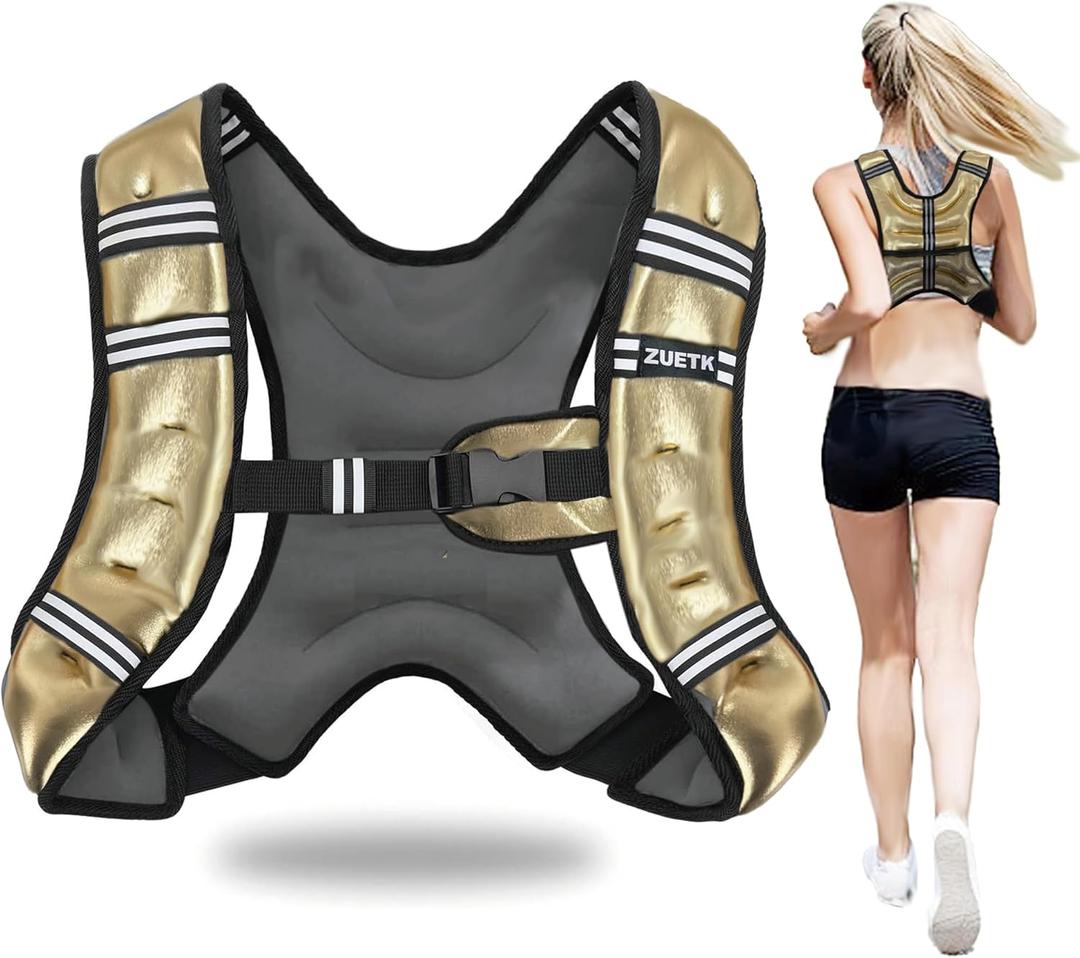 Weighted Vest, 6lb/8lb/12lb/16lb/20lb/25lb/30lb Weight Vest with Reflective Stripe, Weighted Vest for Men Women Workout Equipment for Strength Training, Running, Jogging, Fitness, Weight Loss (PU-Gold)