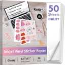 Koala Inkjet Printable Vinyl Sticker Paper for Inkjet Printer - 50 Sheets White Glossy Sticker Paper, Waterproof Sticker Printer Paper 8.5x11 Inch, Tear-Resistant, Removable