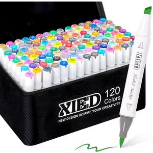 Alcohol Markers, 120 Colors Chisel & Brush Tip Coloring Markers Set, Double Tipped Markers Set for Artist Adults Coloring or Drawing