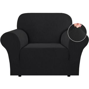 Flamingo P High Stretch Sofa Slipcover Non Slip Armchair Cover for Living Room Washable Pet Furniture Protector Covers with Elastic Bottom, Thick Jacquard Fabric (Small, Black)