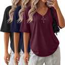 3 Pack Womens Oversized T Shirts Cotton V Neck Half Sleeve Shirts Y2k Baggy Tops Flowy Loose Summer Basic Tee Tops (Red, M)