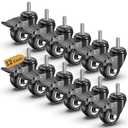 HOLKIE Caster Wheels with No Brake Casters Set of 4, Threaded Stem 3/8" -16 x 1 (Diameter 3/8", Length 1") Swivel Set of 4 Heavy Duty Castors Black (with Brake-12 Pack, 2inch)