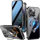 [360 Rotatable CD Stand & Built-in Privacy Screen Magnetic Case for iPhone 15 Pro Max[Compatible with MagSafe&Full Signal] Mil-Grade Shockproof Full Body Anti-Spy Cover for 15 Pro Max-Black