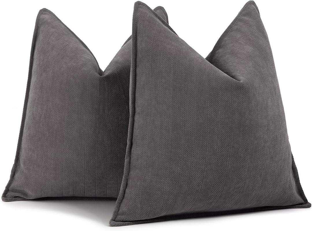 ZWJD Rustic Gray Pillow Covers 20x20 Set of 2 Chenille Throw Pillow Covers with Elegant Design Soft and Luxurious Decorative Throw Pillows for Couch, Bed, and Home Decor