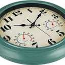 zyzamay 13 Inch Outdoor Clock with Thermometer and Hygrometer, Waterproof and Silent, Large Easy-to-Read Numbers, Ideal for Bedroom,Office,Living Room,Porch,Garden,Pool(Green)