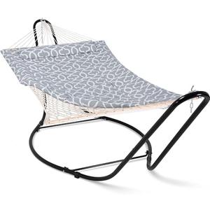 SUNCREAT Hammocks Outdoor Rope Hammock with Stand Included, 475 lbs Capacity, Heavy Duty Double Hammock with Stand, Patent Pending, Gray Pattern