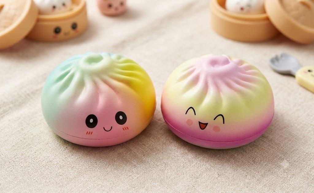 Rainbow Dumpling Squishies with Box,New Mystery Colorful Squishys Dumplings Stress Relief Balls Fidget Sensory Toy,Bao Bun with Food Steamer Stretchy Desk Squeeze Toys 2 Packs