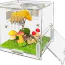 Jumping Spider Enclosure, 4" X 4" X 4" Acrylic Spider Habitat, Front Opening Small Reptile Terrarium with Matrix Ventilation Holes & Feeding Holes, for Jumping Spider Snail Insect