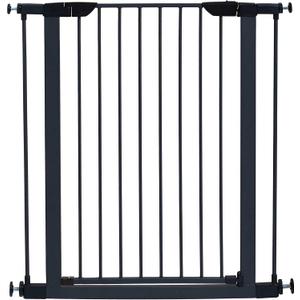 MidWest Homes for Pets 39-Inch High Walk-Thru Pressure Mounted Steel Dog Gate, Expands to 38 Inches Wide, Includes 3-inch Extensions, Textured Graphite