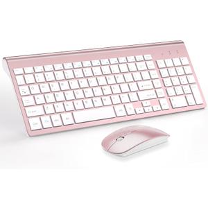 Wireless Keyboard and Mouse Ultra Slim Combo, TopMate 2.4G Silent Compact USB 2400DPI Mouse and Scissor Switch Keyboard Set with Cover, 2 AA & 2 AAA Batteries,for PC/Laptop/Windows/Mac-Rose Gold White
