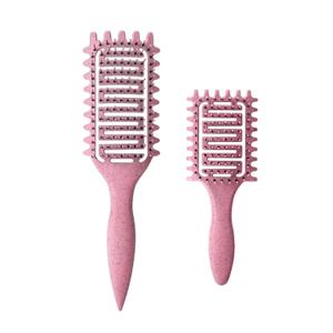 Curl Defining Brush for Curly Hair, Vented Detangling Hair Brush for Wet and Dry Styling, Curved Brush for Shaping and Smoothing Curl Clumps, Lightweight Hair Brush (2Pcs Pink)