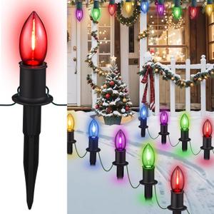 C9 Christmas Pathway Lights Outdoor, 24.2 Feet 20 LED String Lights With Stakes, Waterproof Connectable Decorations for Yard, Garden, Walkway, Driveway, Sidewalk, Multicolored, 2 Pack