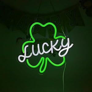 St Patricks Day Neon Sign Lucky Wall Decor LED Neon Light for Room Window Lights St Patrick's Day Party Home Bar Decoration