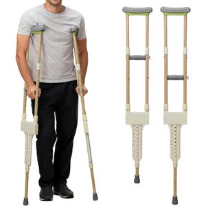 Aluminum Crutches for Adults, Pair of Height Adjustable Crutch (Fits 5'0" - 5'10"), Universal & Lightweight Crutches for Kids, Women, Includes Padded Underarm Cushions, Rubber Tips, 300 lbs Capacity