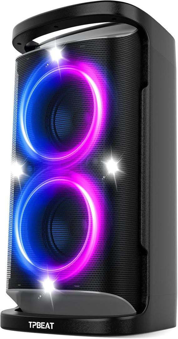 TPBEAT Portable Bluetooth Party Speaker: 160W Peak Powerful Loud Sound Deep Bass Wireless Boombox Large Subwoofer 15 Hours Battery Life Fast Charging with Led Light Show for Outdoor Camping Backyard