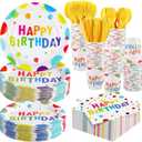 Kochorie 400 Pieces Happy Birthday Party Decorations Including Disposable Paper Plates Cups Napkins Tableware Sets Serves 50 for Birthday Party Supplies
