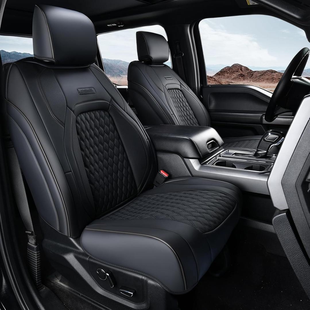 Coverado Toyota Tundra Seat Covers Full Set, Faux Leather Seat Covers for Car Fit for Toyota Tundra 2014-2021 Automotive Seat Covers Protector Cushion for Truck Car Accessories(Black)