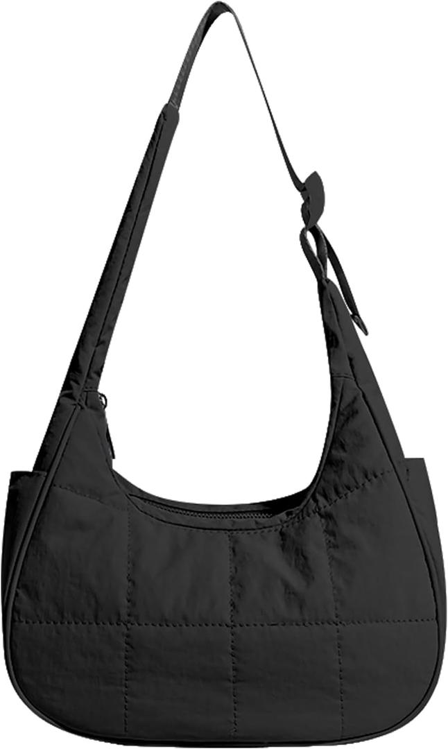 Small Crescent Shoulder Bag for Women Nylon Puffer Quilted Purses Casual Handbags Puffy Bag with Adjustable Strap
