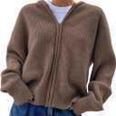 SOLY HUX Zip Up Cardigan for Women Hooded Cardigan Sweater Knitted Drop Shoulder Fall Clothes Winter Hoodies Outerwear (Small, Coffee Brown)