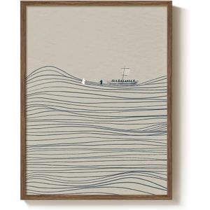 Framed Jesus Wall Art, Minimalist Christian Canvas Print of Jesus and Peter Walking on Water, Neutral Beige Biblical Painting for Living Room, Bedroom, Prayer Room, or Office Decor, 12x16 Inch