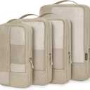 BAGSMART Compression Packing Cubes for Travel, 4 Set Packing Cubes for Carry on Suitcases, Compression Travel Cubes & Suitcase Organizer for Packing with Shoe Bag Black (Khaki)