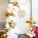 First Communion Balloons - White and Gold with God Bless Balloon Garland Arch Kit Different Size Balloons for First Holy Primera Communion Baptism Theme Party Decorations