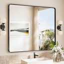 TokeShimi 42x36 Black Bathroom Mirror for Over Sink,Aluminum Framed Vanity Mirror with Tempered Glass,Modern Wall Mirrors(Horizontal/Vertical),  Matte Black, 36"L x 42"W
