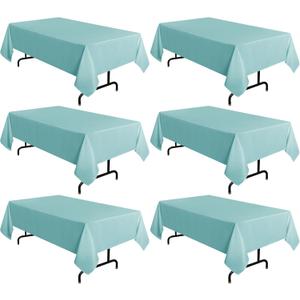 sancua 6 Pack Turquoise Tablecloth 60 x 102 Inch, Rectangle Table Cloth for 6 Feet Tables - Stain and Wrinkle Resistant Washable Polyester Table Cover for Dining Tables, Buffet Parties and Camping