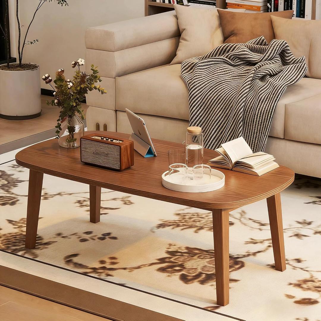 Foldable Coffee Table, Sofa Table, Coffee Tables for Living Room，Minimalist Solid Wood Side Table, Foldable Legs, Walnut Color.(39.4IN)