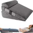 3Pcs Wedge Pillow Set for After Surgery,Acid Reflux Relief, Adjustable Bed Wedge Pillows for Sleeping,Anti Snore, Memory Foam Triangle Pillow for Back&Neck&Shoulder Pain Relief, Plush Grey (12 IN+1 Head pillow)