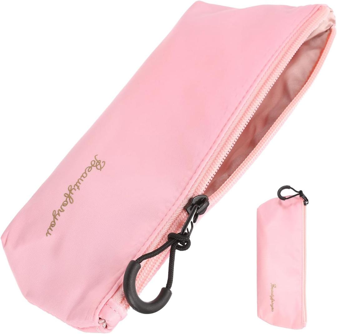 2 x uxcell Makeup Brush Holder Bags, Small Travel Make Up Brush Cosmetics Pouch Pencil Organizer Bag for Home Office Travel Organization, Pink