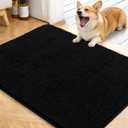 OLANLY Dog Door Mat for Muddy Paws 40x32, Absorbs Moisture and Dirt, Absorbent Non-Slip Washable Doormat, Quick Dry Chenille Mud Mat for Dogs, Entry Indoor Entryway Carpet for Inside Floor, Black