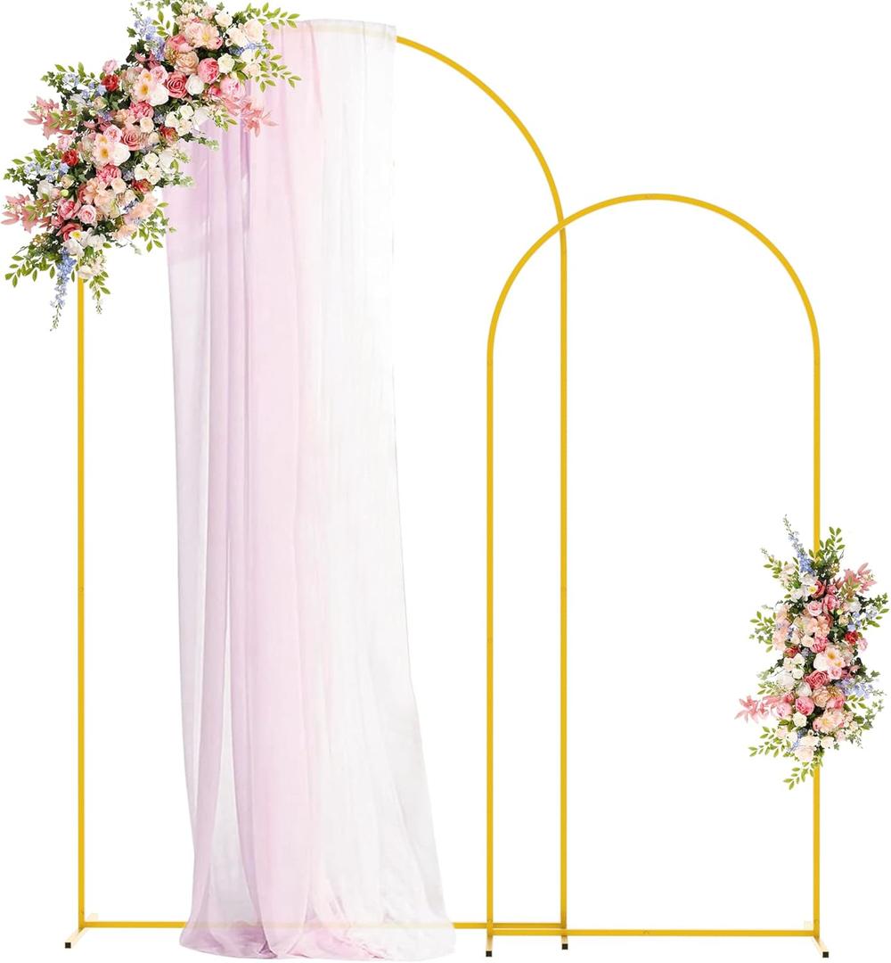 Fomcet Metal Arch Backdrop Stand Set of 2 Gold Wedding Arch Stand 7.2FT & 6FT Arched Backdrop Frame for Birthday Party Baby Shower Graduation Ceremony Decoration