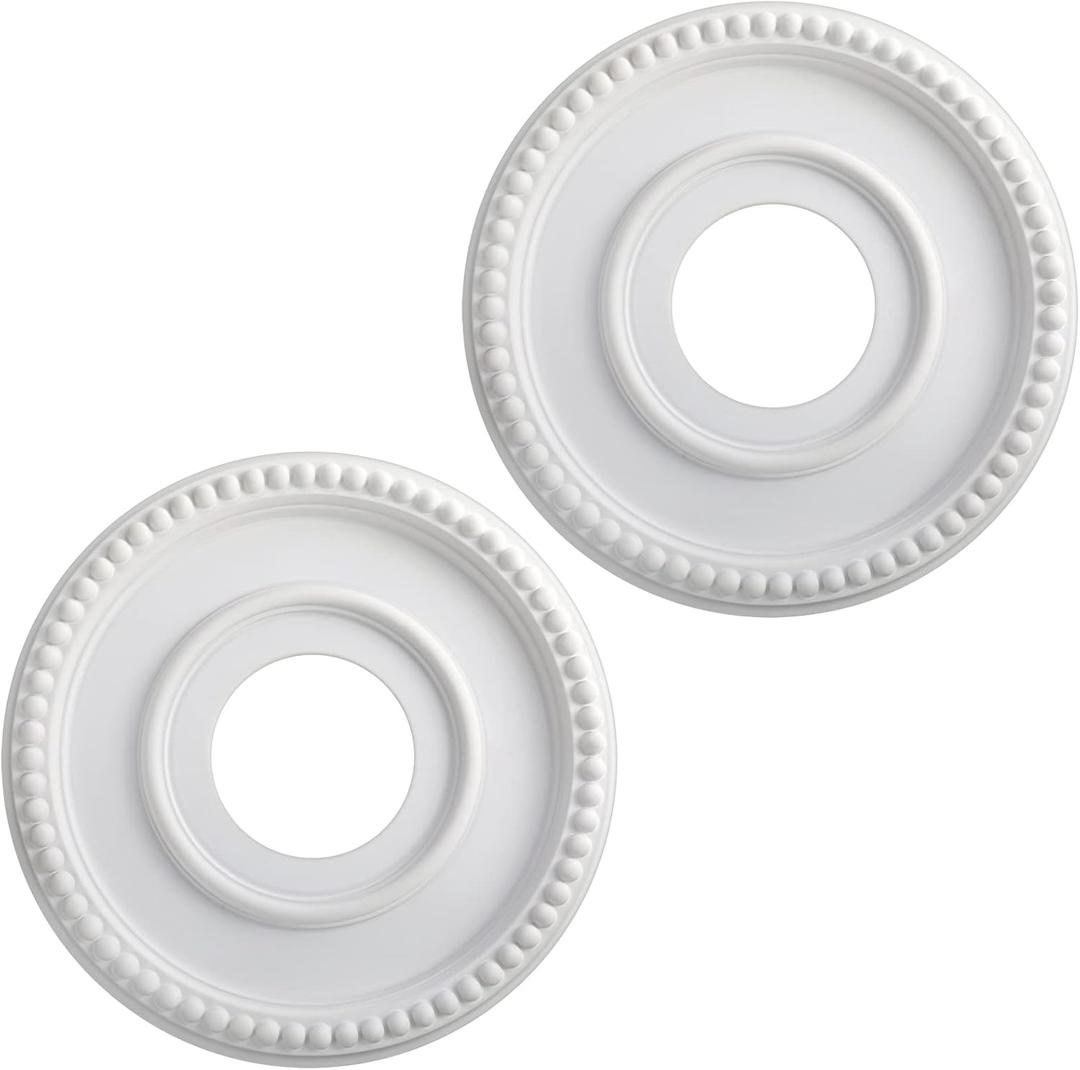 2 Pieces Ceiling Medallion Ceiling Fan Light Covers 12 1/2 OD x 3 7/8 ID x 3/4 P Smooth Ceiling Medallions for Light Fixtures Chandeliers Fan Medallion Round Ceiling Medallion Ring (White)
