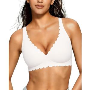 Avidlove Wireless Bra Womens Plunge V Neck Seamless Full Coverage Pushup Bralettes Everyday Bras (XX-Large, White)