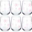 Maxcheck Snowflake Winter Wine Glass Set, Set of 6 Stemless Glasses with Snowflake Design Christmas Birthday Gift for Family Xmas Winter Present Holiday Party Gift, 17 oz (Pink)
