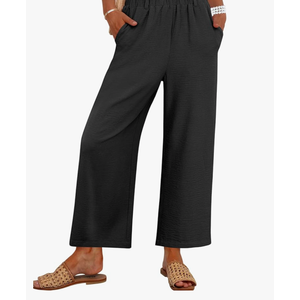 ANRABESS Women's Pants Wide Leg Elastic Waist Casual Cropped Palazzo Pants 2025 Beach Vacation Summer Trousers with Pocket
Black L