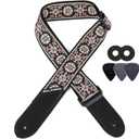 Electric Guitar Straps, Embroidery Leather Ends Guitar Straps Acoustic & Bass, Adjust 36'' to 60''