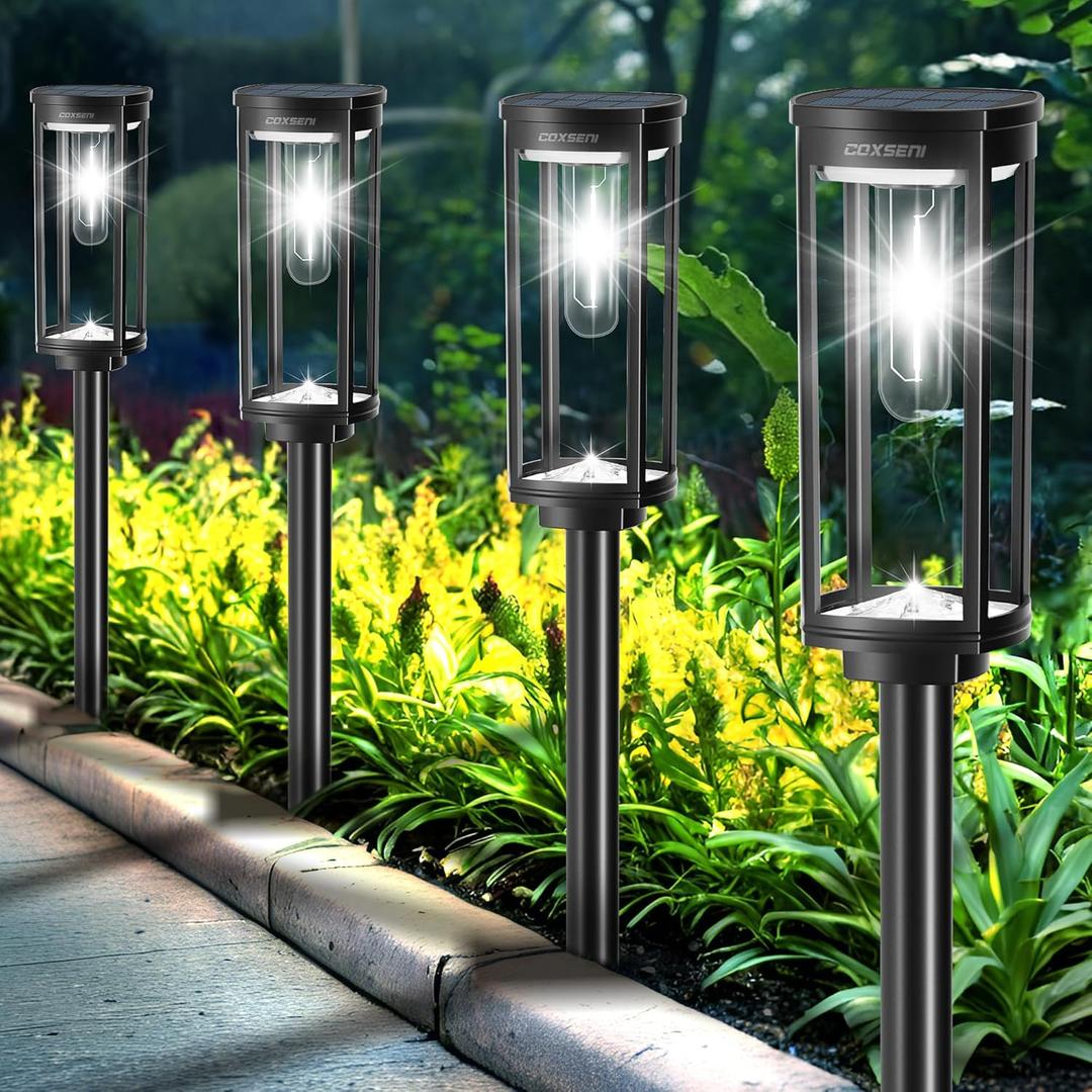 Solar Path Lights Outdoor 8 Pack, Bright Solar Pathway Lights Outside Waterproof, Solar Powered Landscape Lights for Walkway Driveway Lawn Patio Sidewalk Garden Yard, Cool White