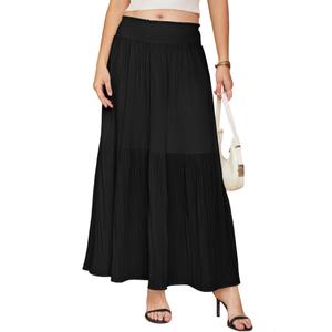 Bsubseach Chiffon Pleated Maxi Skirt for Women Elastic High Waist Flowy A line Casual Skirt 2026 Summer Skirts Black (Black, M)